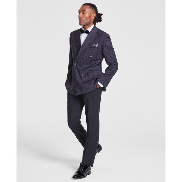 Tayion Collection Dinner Jacket Black/Grey Classic-Fit Jacquard 38R